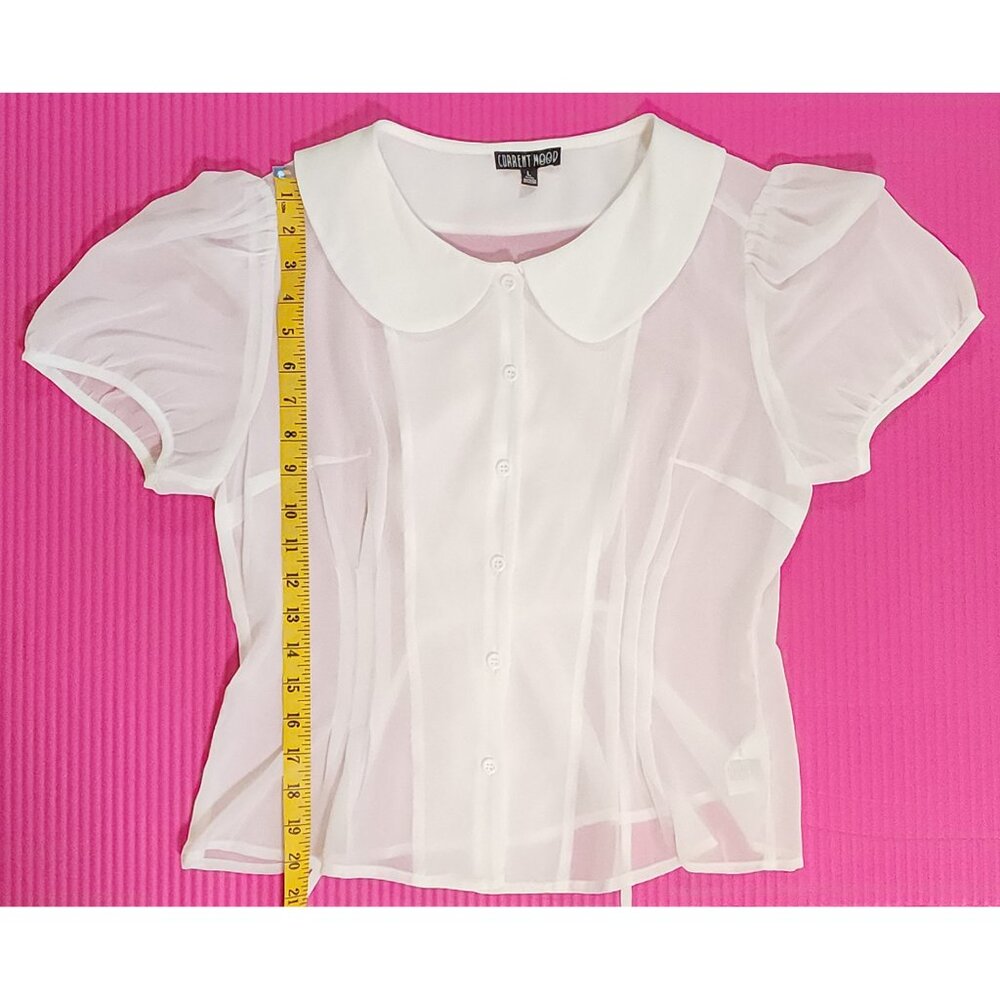 White Chiffon Blouse - Peter Pan Collar - Dolls Kill Size L - Picture 8 of 9